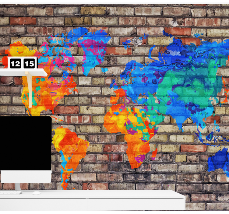 Political full color  world map mural - TenStickers