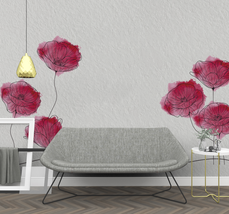 Poppy wall mural delicate poppy blooms - TenStickers