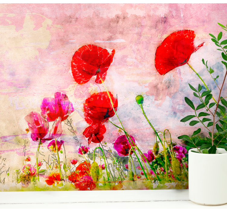 Poppy wall mural red poppy blooms - TenStickers