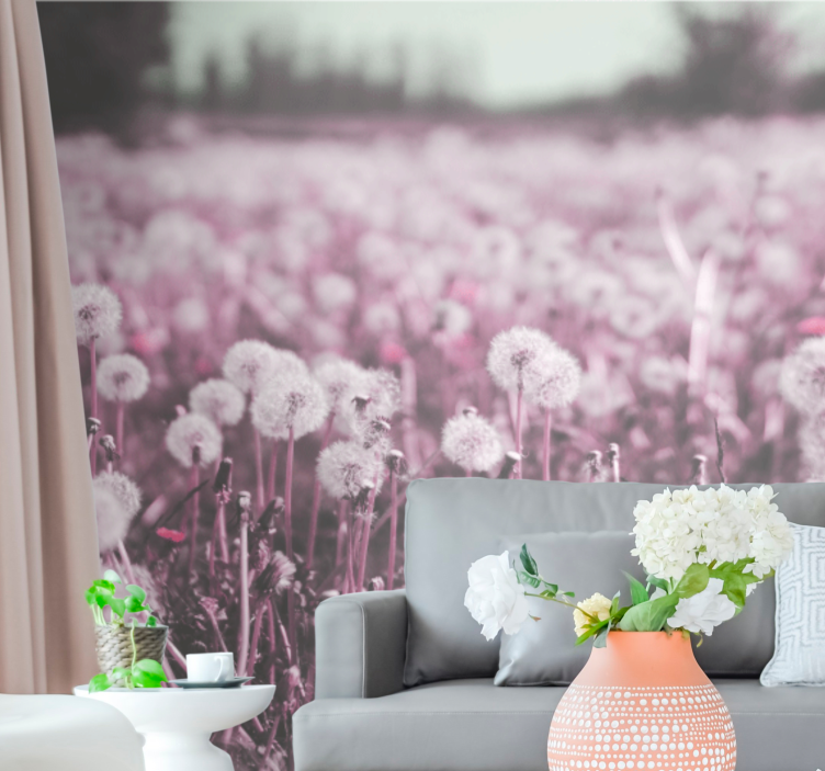 Purple field scene  dandelion wall mural - TenStickers