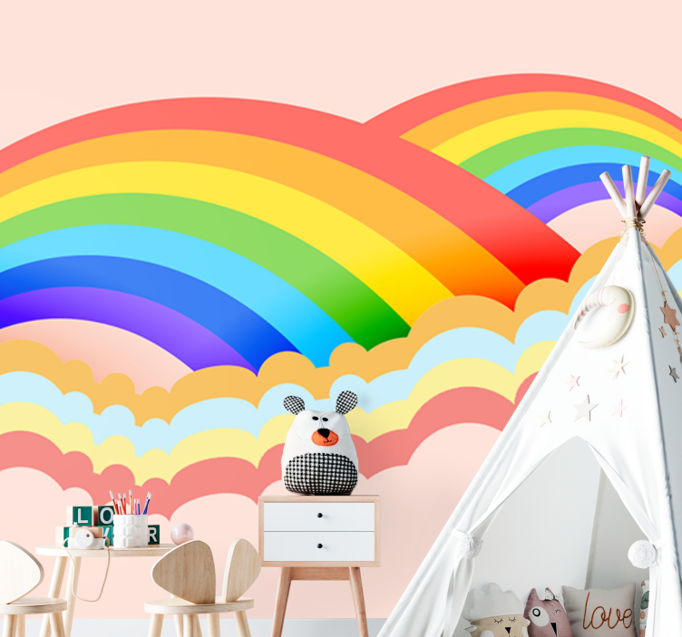 Rainbow background with clouds Kids wall Murals - TenStickers