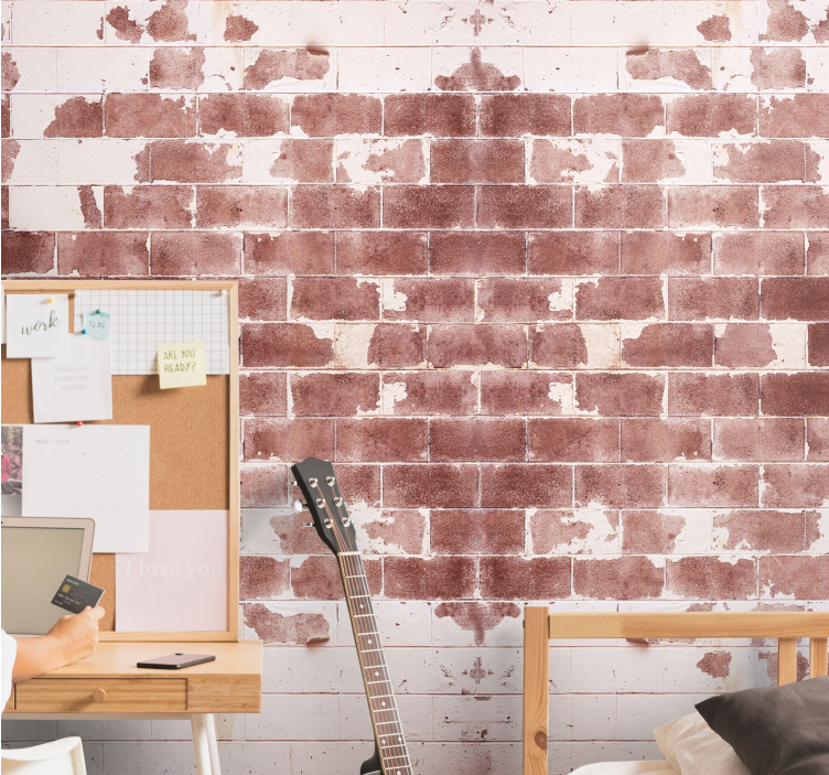 Red and white bricks design Bedroom Wallpaper - TenStickers
