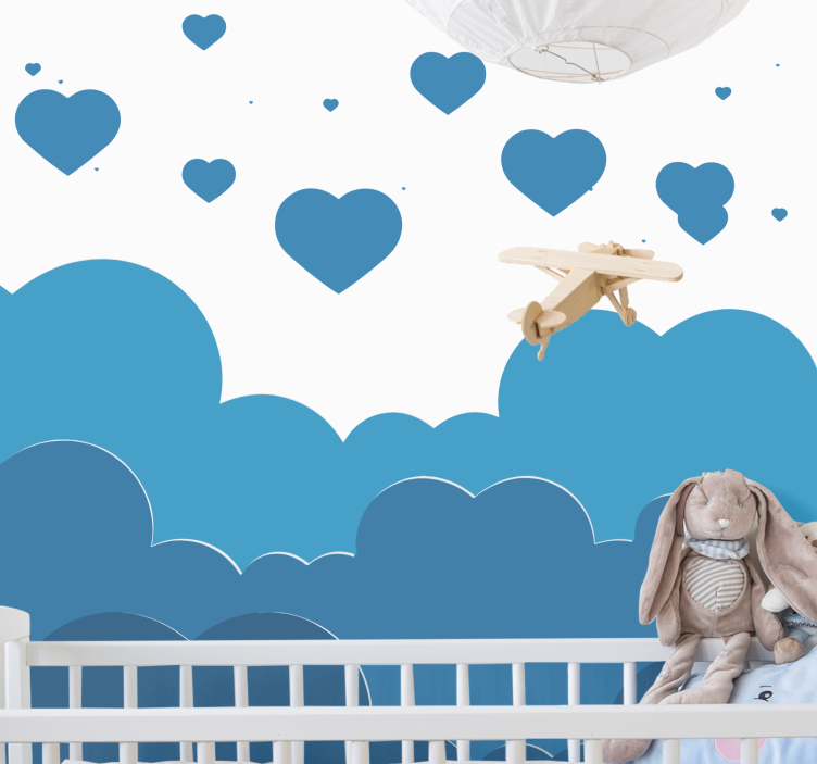 Romantic wall mural clouds and hearts - TenStickers
