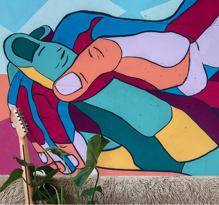 Romantic wall mural colorful hand embrace - TenStickers