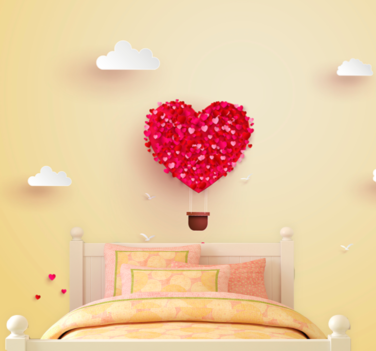 Romantic wall mural heart balloon journey - TenStickers