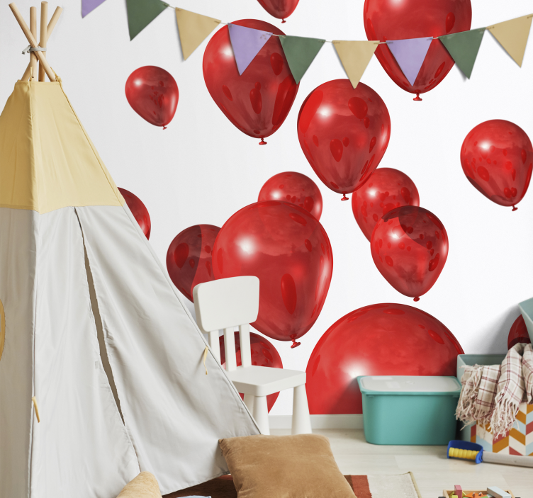 Romantic wall mural with festive red balloons - TenStickers