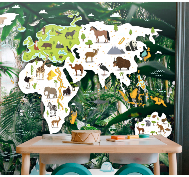 Safari worldmap wall mural - TenStickers