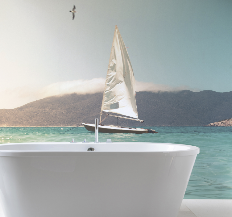 Sailing boat on bright water wall mural - TenStickers