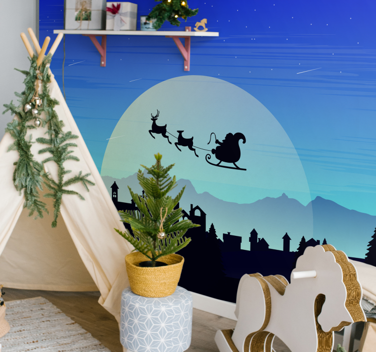 Santa Sleigh Scene christmas wall mural - TenStickers