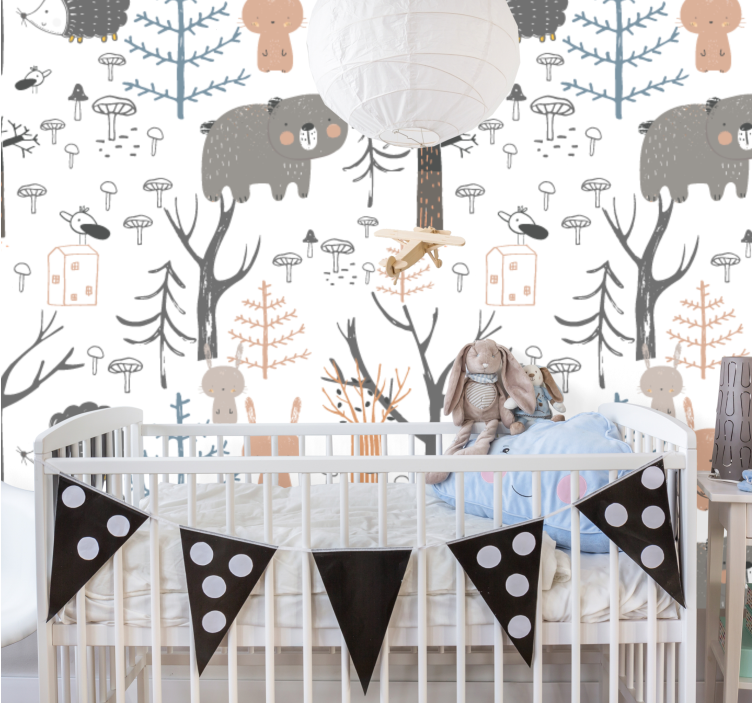 Scandinavian forest with animals Wall Mural - TenStickers