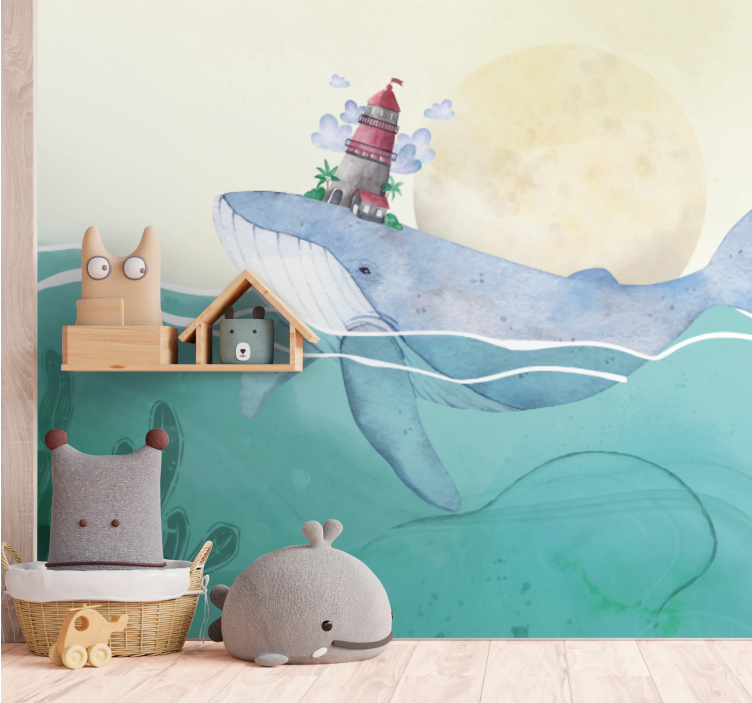 Scandinavian style whales wall mural - TenStickers