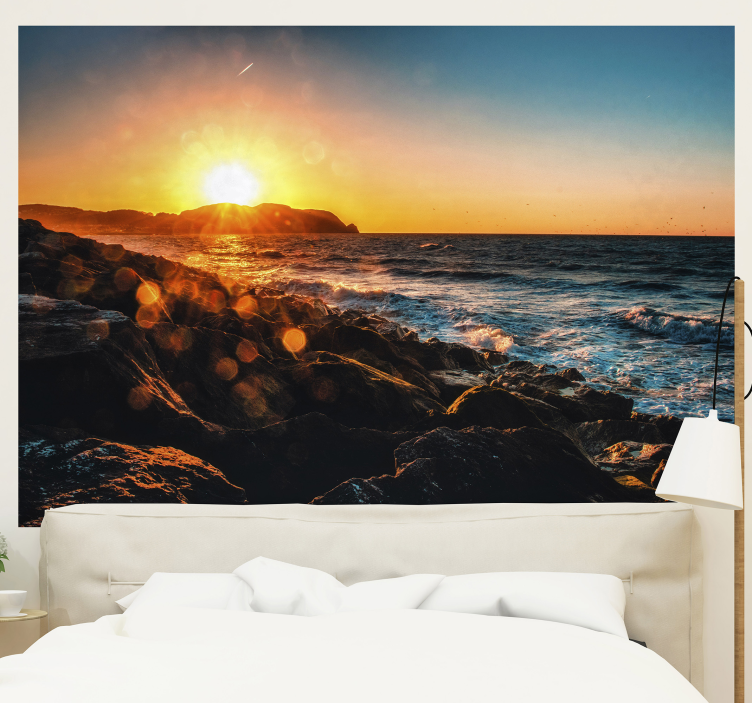 Seaside with sun rays sea wall mural - TenStickers