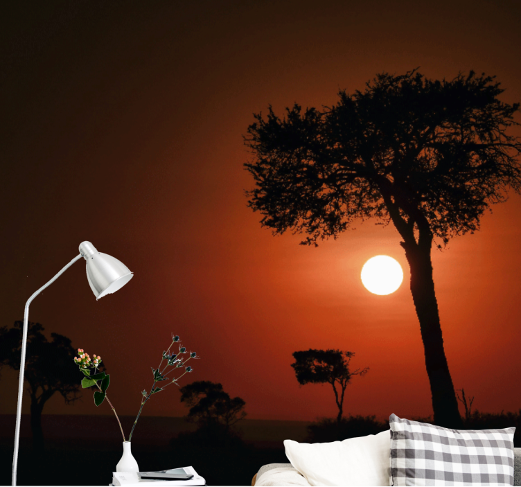 Silhouette Sunset Scene landscape wall mural - TenStickers