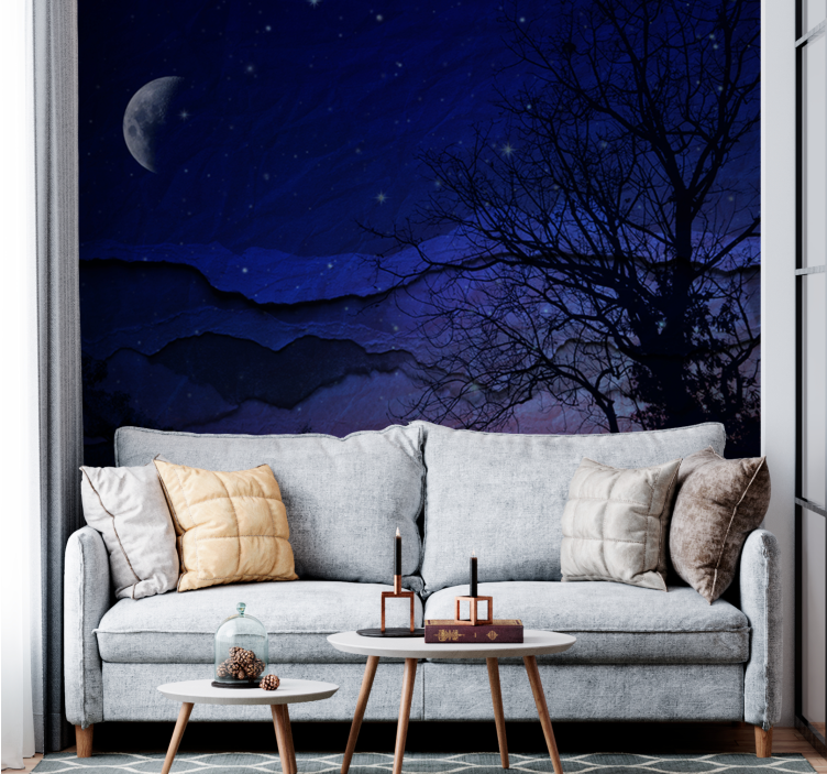 Sky wall mural moonlit night sky - TenStickers