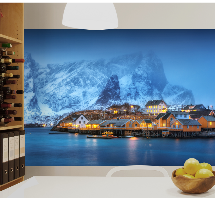 Snowy coastal village landscape wall mural - TenStickers