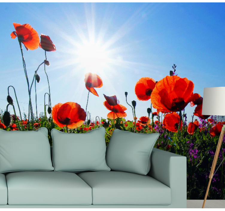 Sunny poppy field poppy wall mural - TenStickers