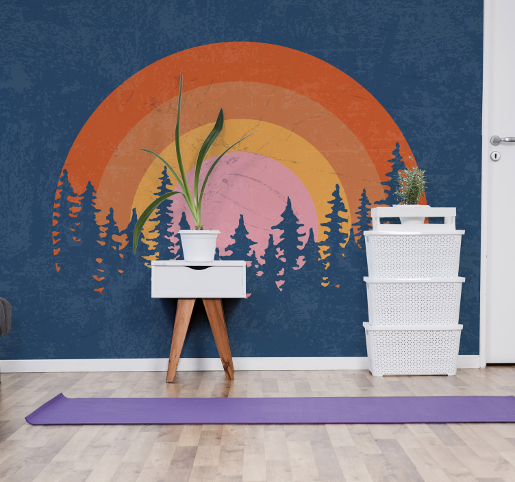 Retro forest rainbow wall mural vintage - TenStickers