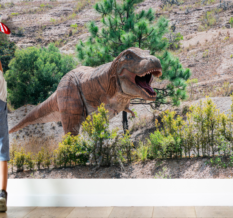 T-rex running in mountains Kids wall Murals - TenStickers