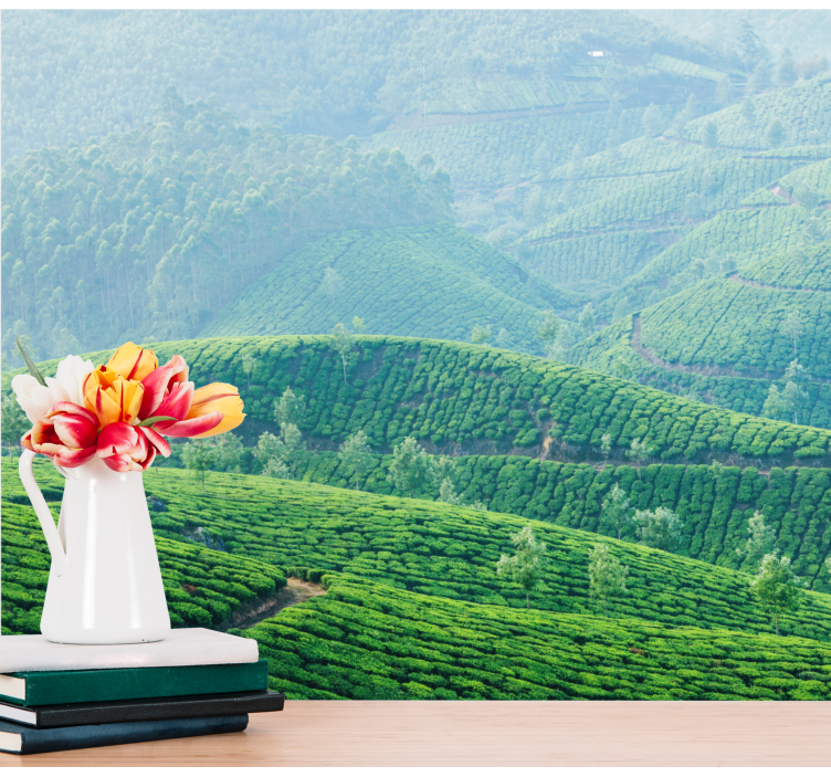 Tea plantation hills landscape wall mural - TenStickers