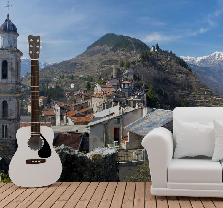 Town in mountains wall mural - TenStickers