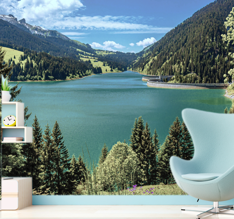 Tranquil mountain lake landscape wall mural - TenStickers