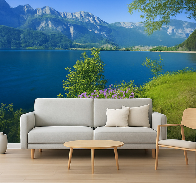 Tranquil Mountain Lake wall mural mountain - TenStickers