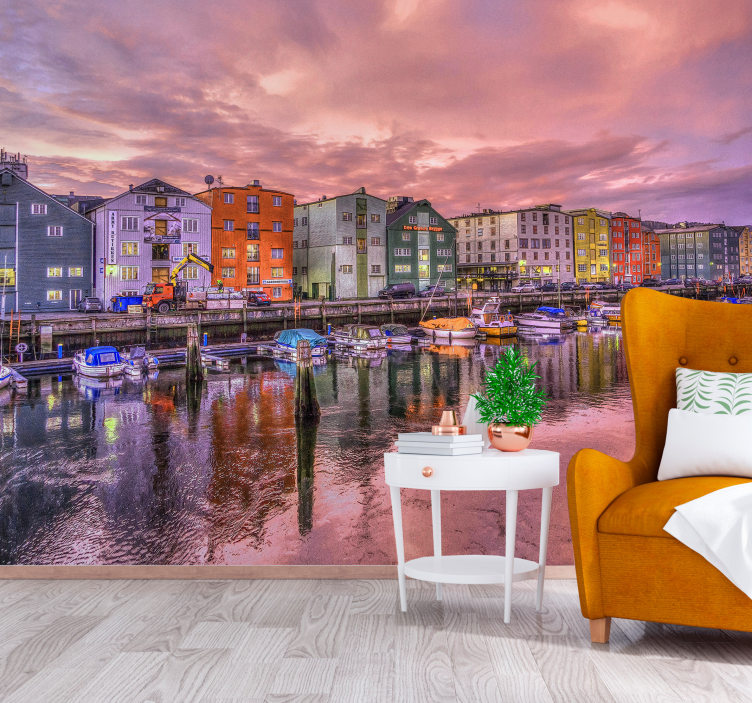 Trondheim city in nightfall wall mural - TenStickers