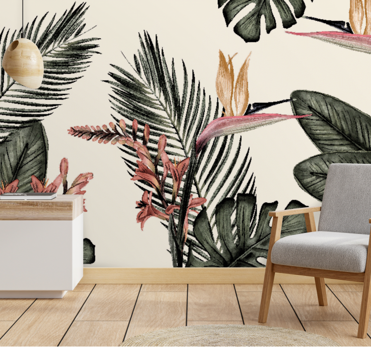 Tropical Charcoal living room wall mural - TenStickers