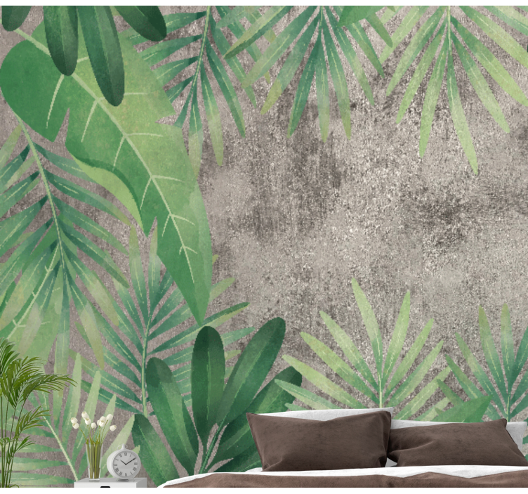 Tropical plants on concrete wall mural - TenStickers