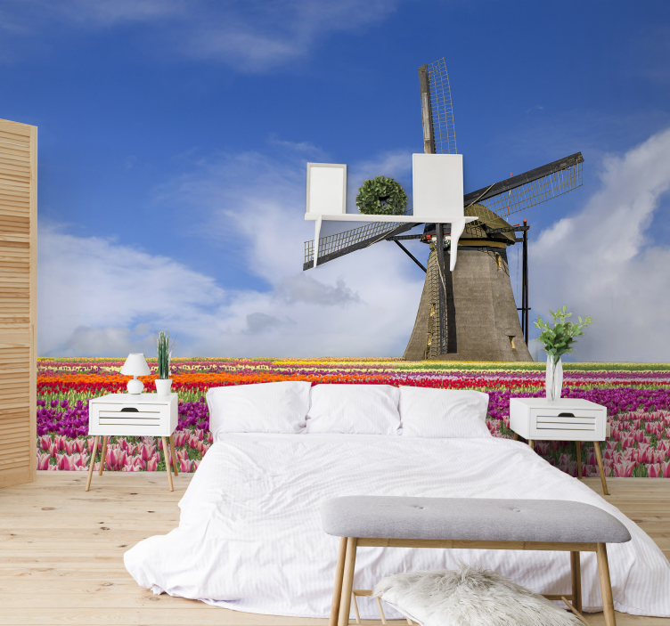 Tulip field and windmill wall mural - TenStickers