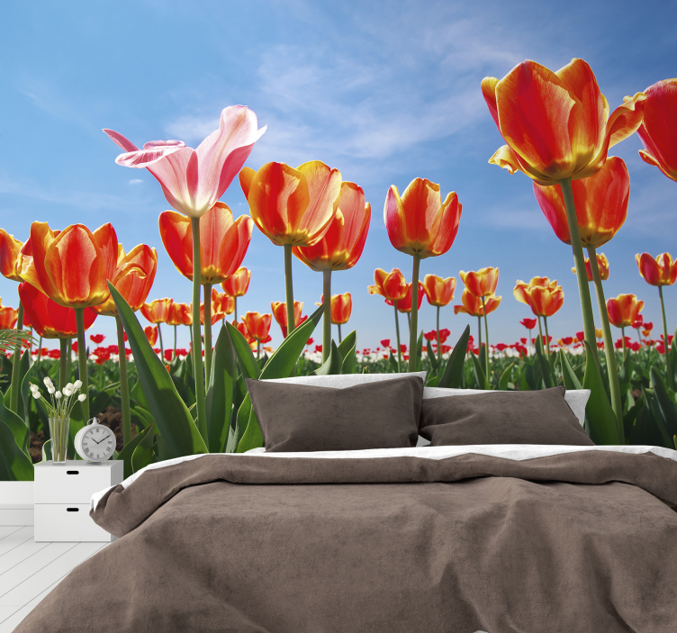 Tulip on the blue sky wall mural - TenStickers