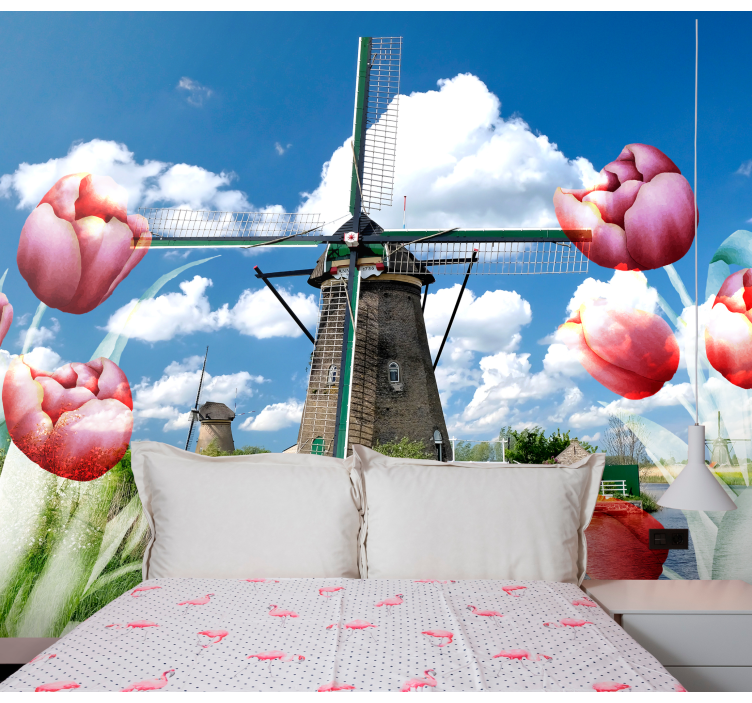 Tulips and windmill flower wall mural - TenStickers