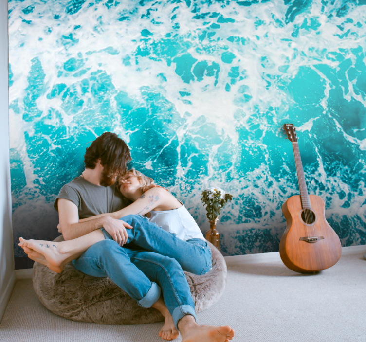 Under the sea wall mural couple embracing waves - TenStickers