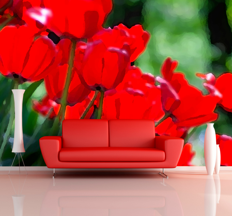 Vibrant Red Blooms poppy wall mural - TenStickers