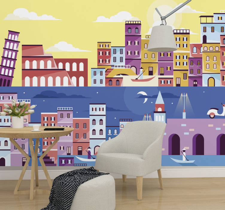 Vibrant Urban Skyline city wall mural - TenStickers