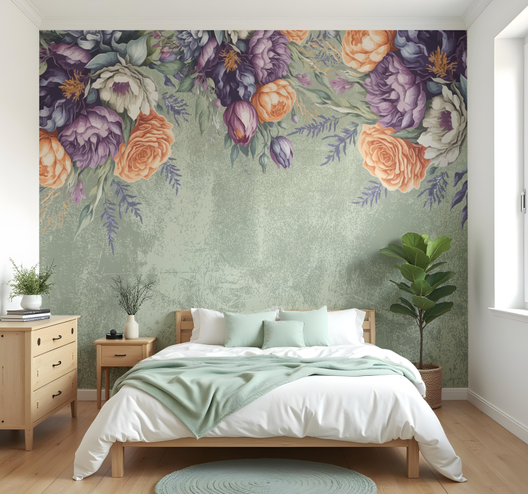 Vintage floral design wall mural master bedroom - TenStickers