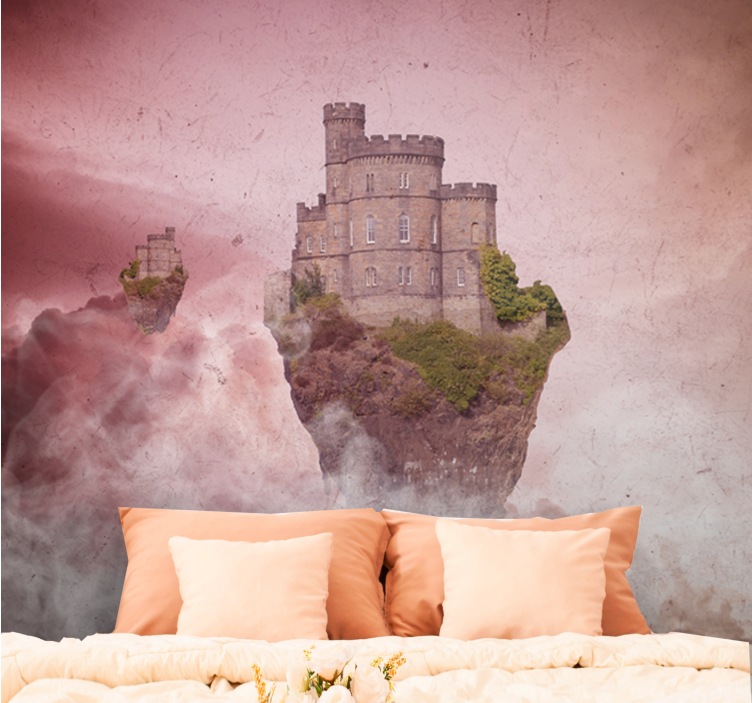 Wall mural fantasy floating castle scene - TenStickers