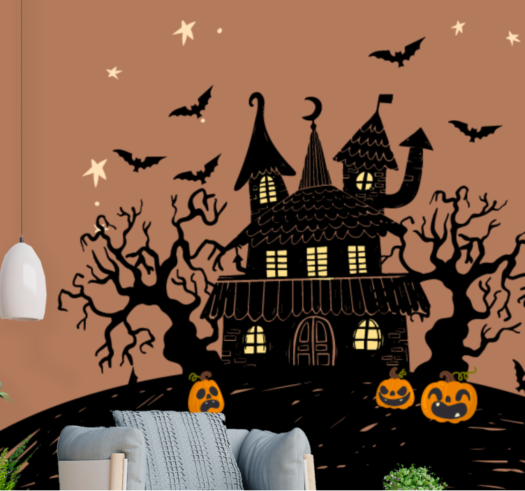 Wall mural halloween haunting pumpkin castle - TenStickers