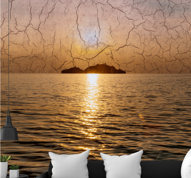 Wall mural mountain dusk over the ocean - TenStickers