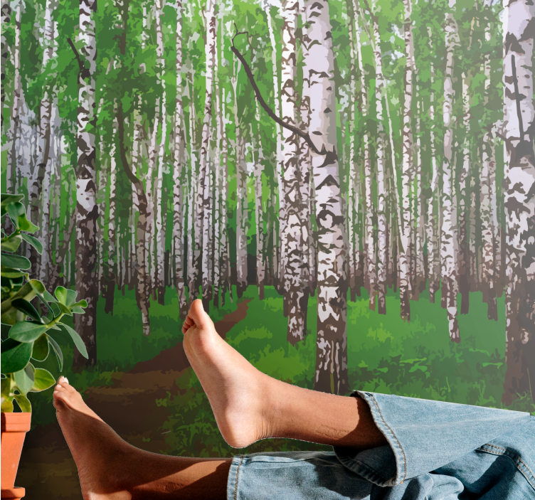 Wall mural nature birch forest path - TenStickers