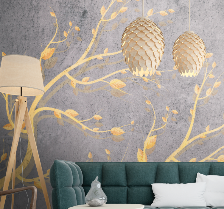 Wall mural nature golden leafy vines - TenStickers