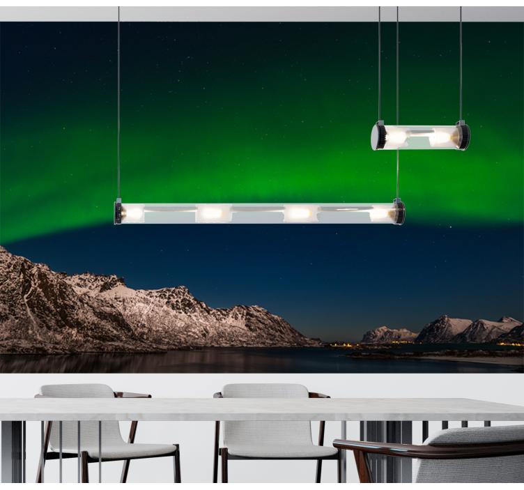 Wall mural nature northern lights above mountains - TenStickers