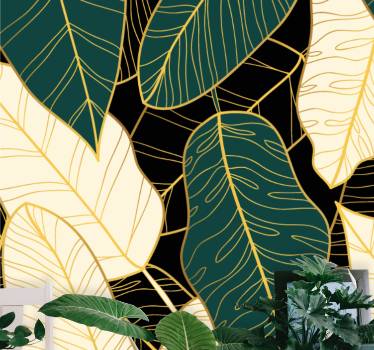 Wall mural nature with stylized leaf patterns - TenStickers