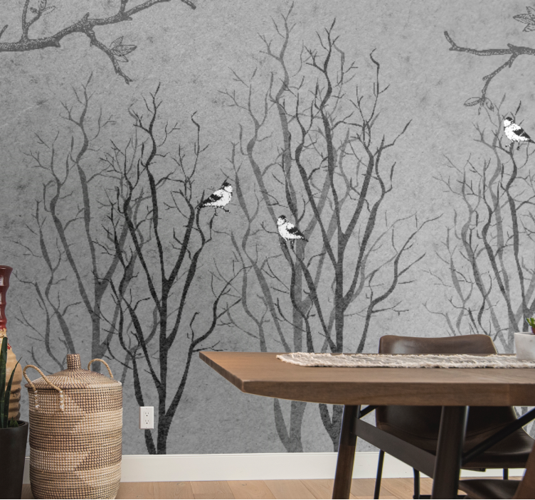 Wall mural trees twigs with birds design - TenStickers