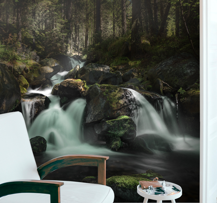 Wall mural waterfall tranquil forest stream - TenStickers