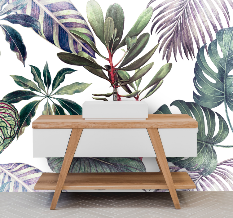 Watercolor monstera plants wall mural - TenStickers