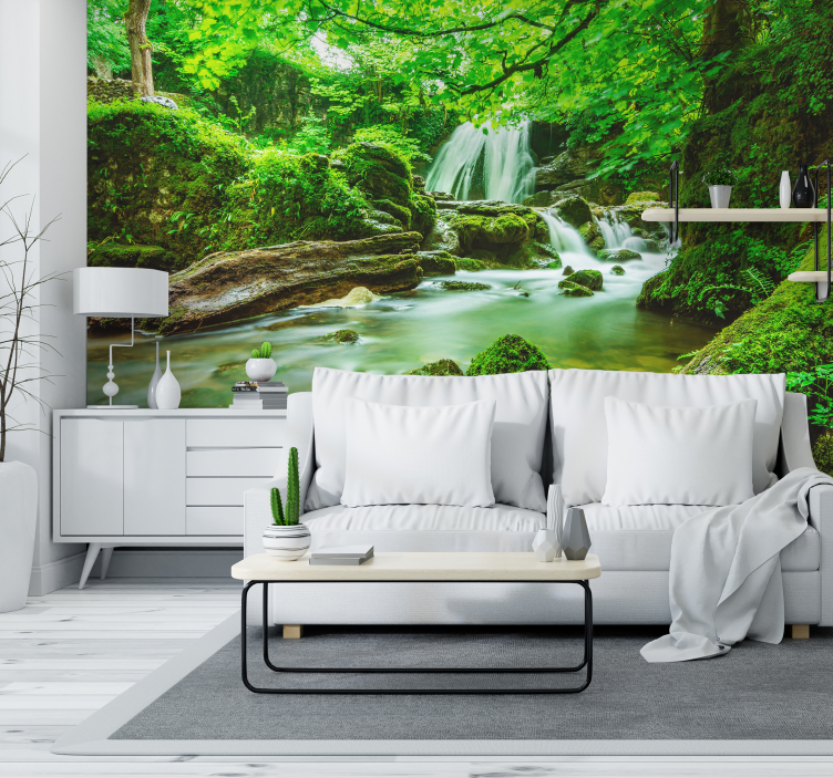 Waterfall in the jungle landscape wall mural - TenStickers