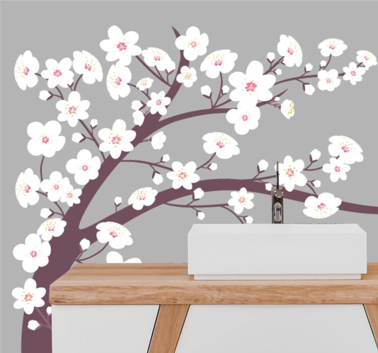White flowers with grey 3D Wall Mural - TenStickers