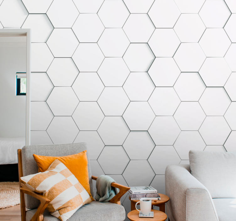 White hexagons realistic pattern 3D Wall Mural - TenStickers