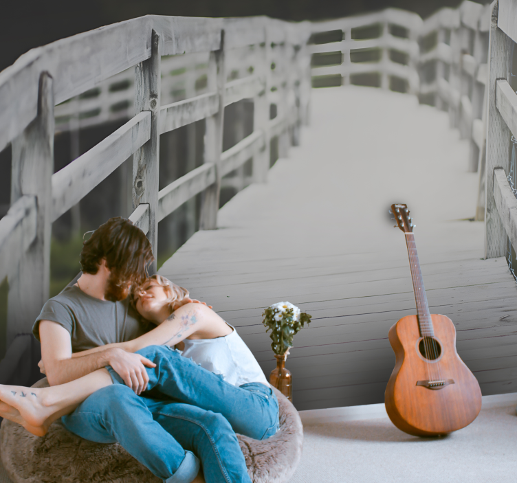 White wooden bridge image 3D Wall Mural - TenStickers